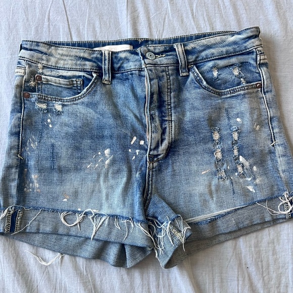 Anthropologie Pilcro Women Paint Splatter Denim Short Ripped Button Fly Size 28 - Picture 1 of 8